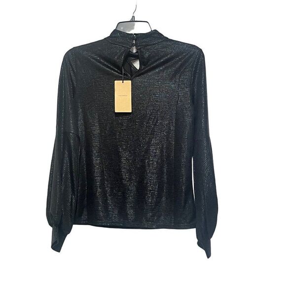 Halogen Women’s Metallic Cutout Mock Neck Top in Rich Black, Sz. S - Picture 9 of 12